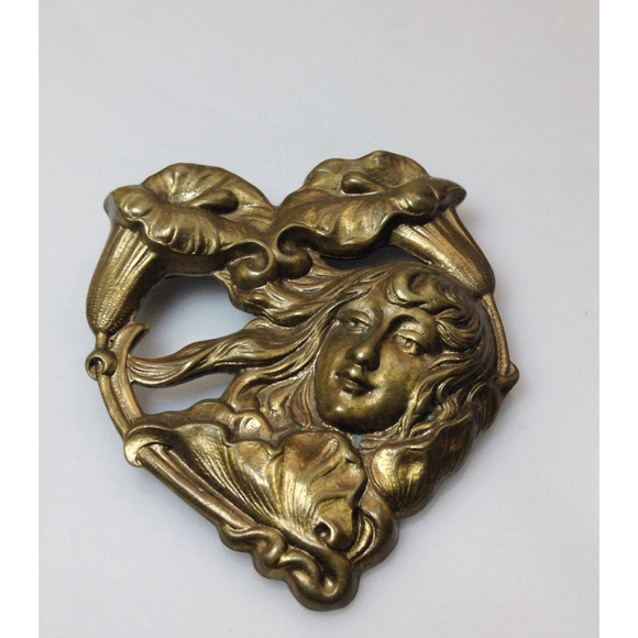 Vintage Art Nouveau Lady Brooch - Picture 3 of 3